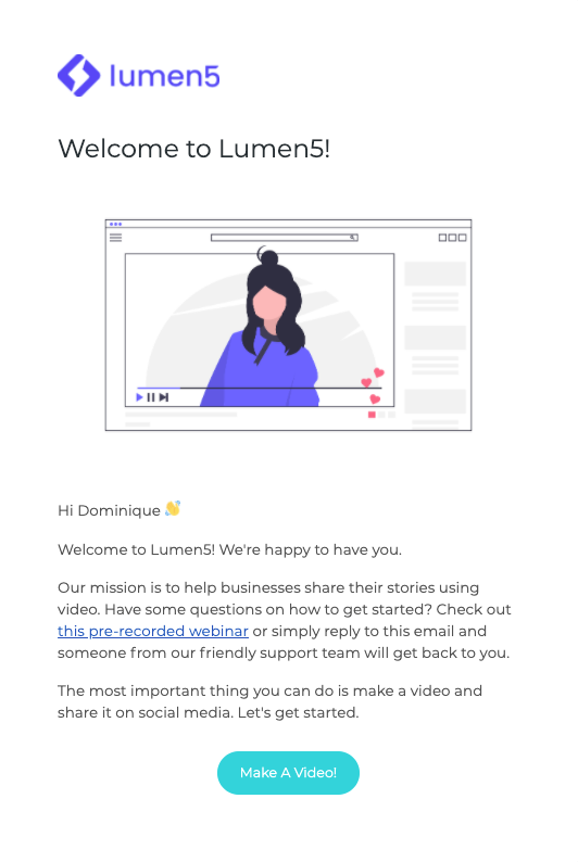lumen5 welcome email