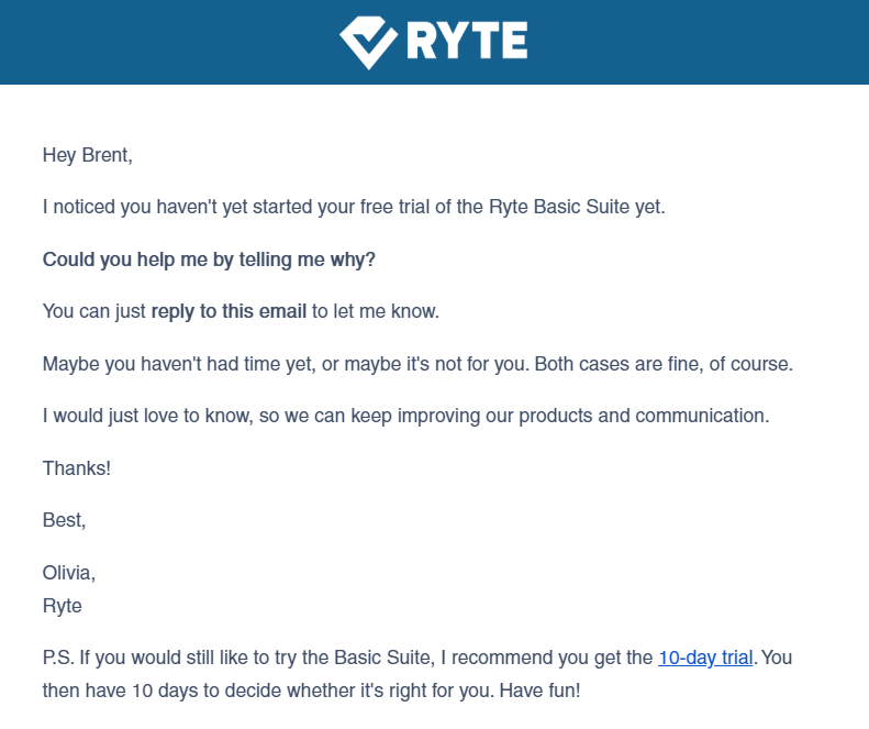 Ryte winback email