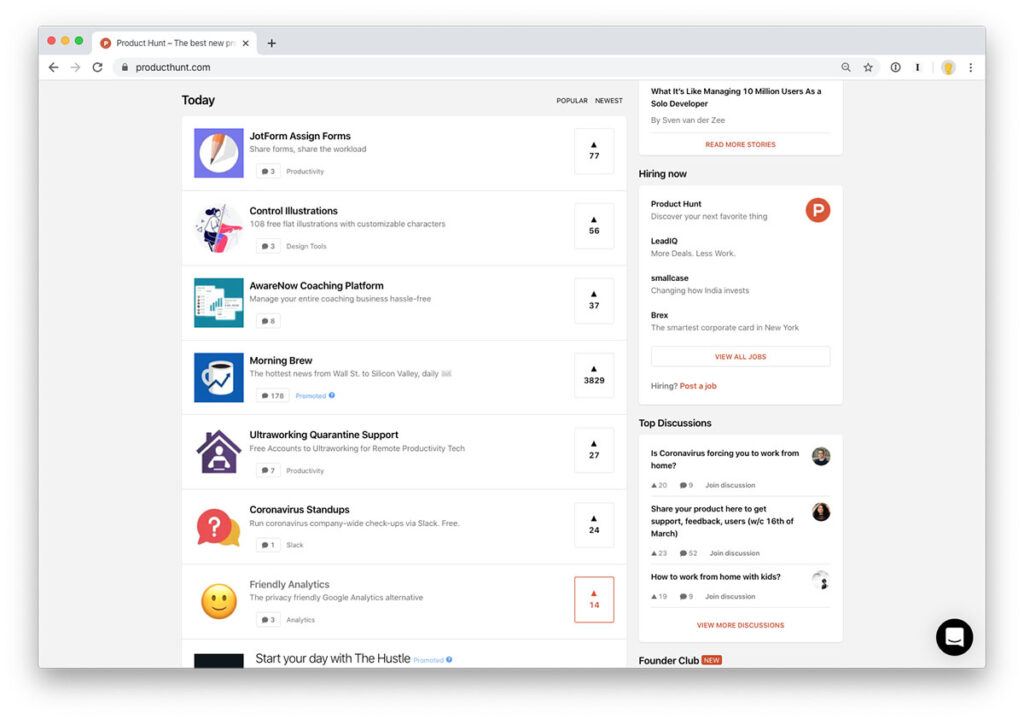 friendly product hunt front page