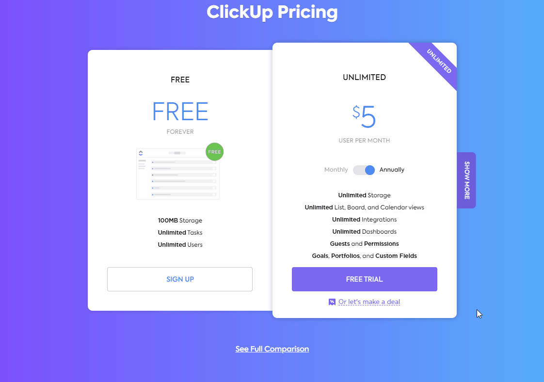 clickup tiered pricing model