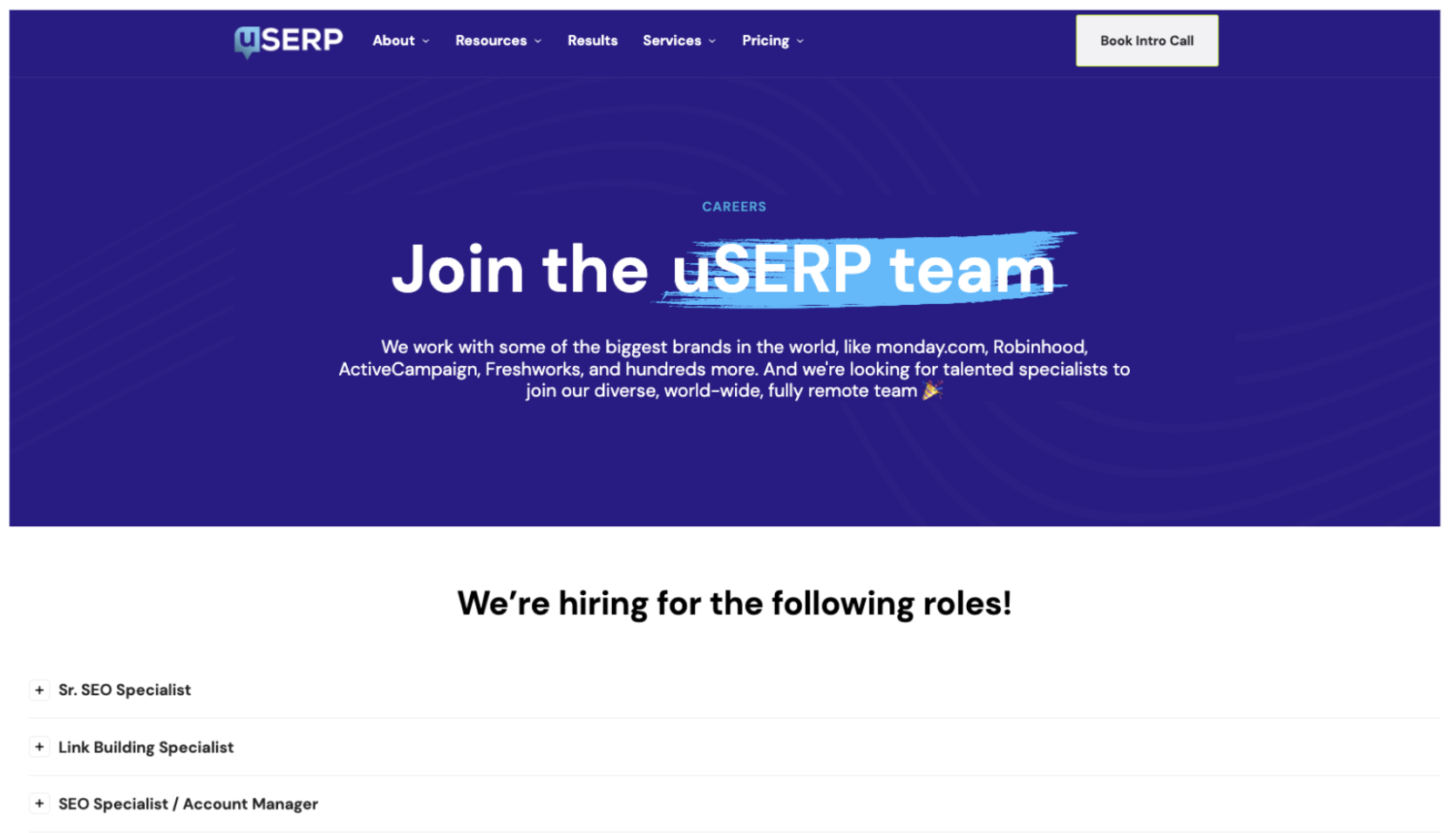 uSERP's careers page
